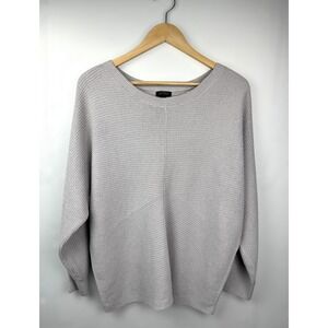 J Jill Wearever Collection Gray Taupe Ribbed Knit Relaxed Fit Sweater Top Large.